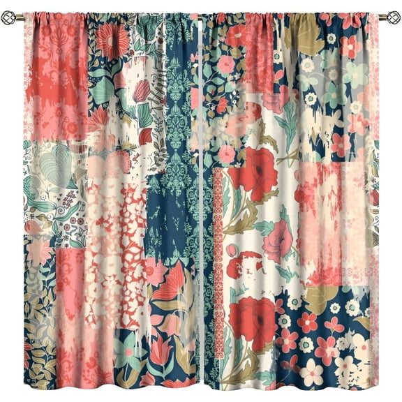 Graffiti Patchwork Curtains, Colourful Graffiti Hippy Patchwork Floral Bohemian Print Blackout Rod Pocket Window Treatments Drapesf Or Bedroom Living Room Home Decor 52" W X 84" L