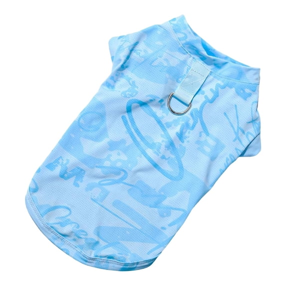 Graffiti Pattern Ice Silk Pet Sleeveless Vest Breathable Mesh Cooling Tank Top with Built-in D-Ring for Small Medium Dogs Cats Summer Daily Walking(Light Blue-L-45cm)