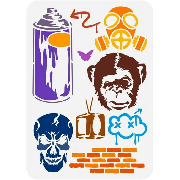 Graffiti Patterns Painting Stencil 8.3x11.7inch Reusable Chimpanzee Stencil Brick Wall Plastic Template