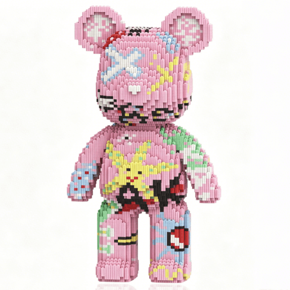 Graffiti Pink Bear Building Blocks SetGift for Birthday, Decorative Home Office Table Centerpiece Decor6250 Pieces