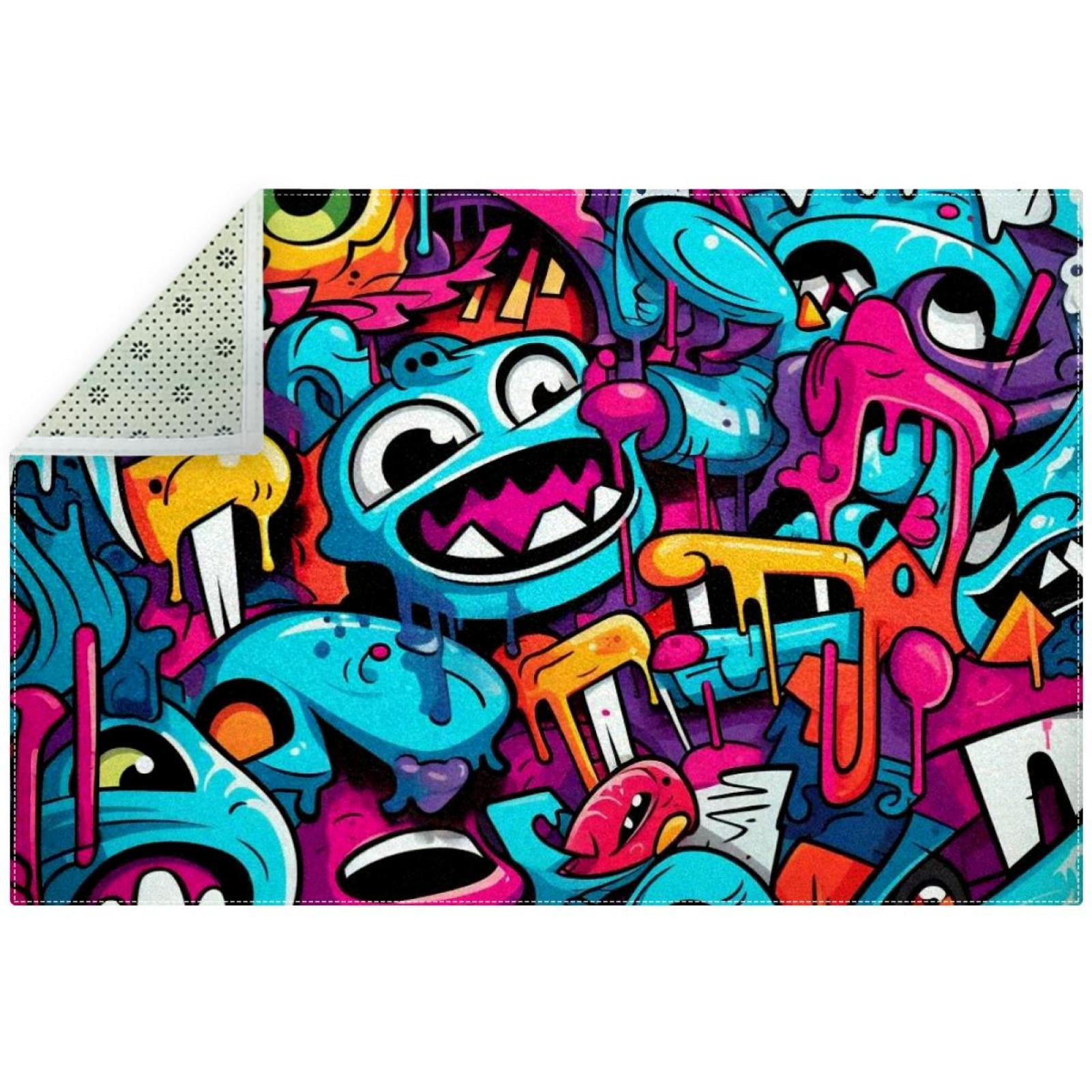 Graffiti Polyester Office Mat RightAngle Floor Protector for Comfort
