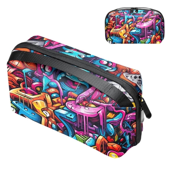 Graffiti Portable Oxford Cloth Waterproof Charger Case and Electronic Travel Case Organizer, Small Outdoor Storage Box for PC Case - 5.9x9.44x3.14 in.