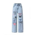 thumbnail image 1 of Graffiti Print Ripped Denim Pants (M, LightBlue), 1 of 6