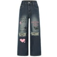 thumbnail image 1 of Graffiti Print Ripped Denim Pants (S, DarkBlue), 1 of 6