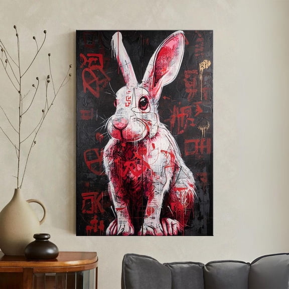Graffiti Rabbit Print Street Art Bunny Wall Art Urban Grunge Animal Decor Red Black Pop Art Unframed Paper Print