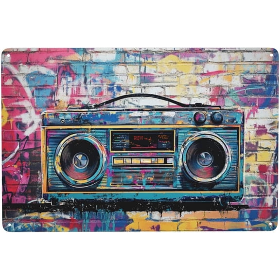 Graffiti Radio and Music Metal Tin Sign,Vintage Wall Art for Urban Scene & Artistic styles,for bar,cafe,Tavern,Exquisite artistic plaque,Chic Home decor Wall Art poster,8x12 inch
