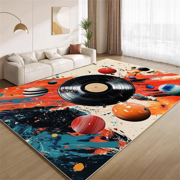 Graffiti Record Music Area Rugs, Painted Vinyl Carpet, Washable Non Slip Low Pile Soft Rug for Entryway Bedroom Decor Mat 5ftx7ft