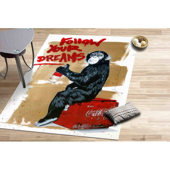 Graffiti Rug, Abstract Rug, Banksy Monkey Rugs, Dining Room Rug, Banksy Art Rug, Gift For The Home Rugs, Machine Washable Rug, Door Mat Rug, 2.3'x3.3' - 70x110 cm
