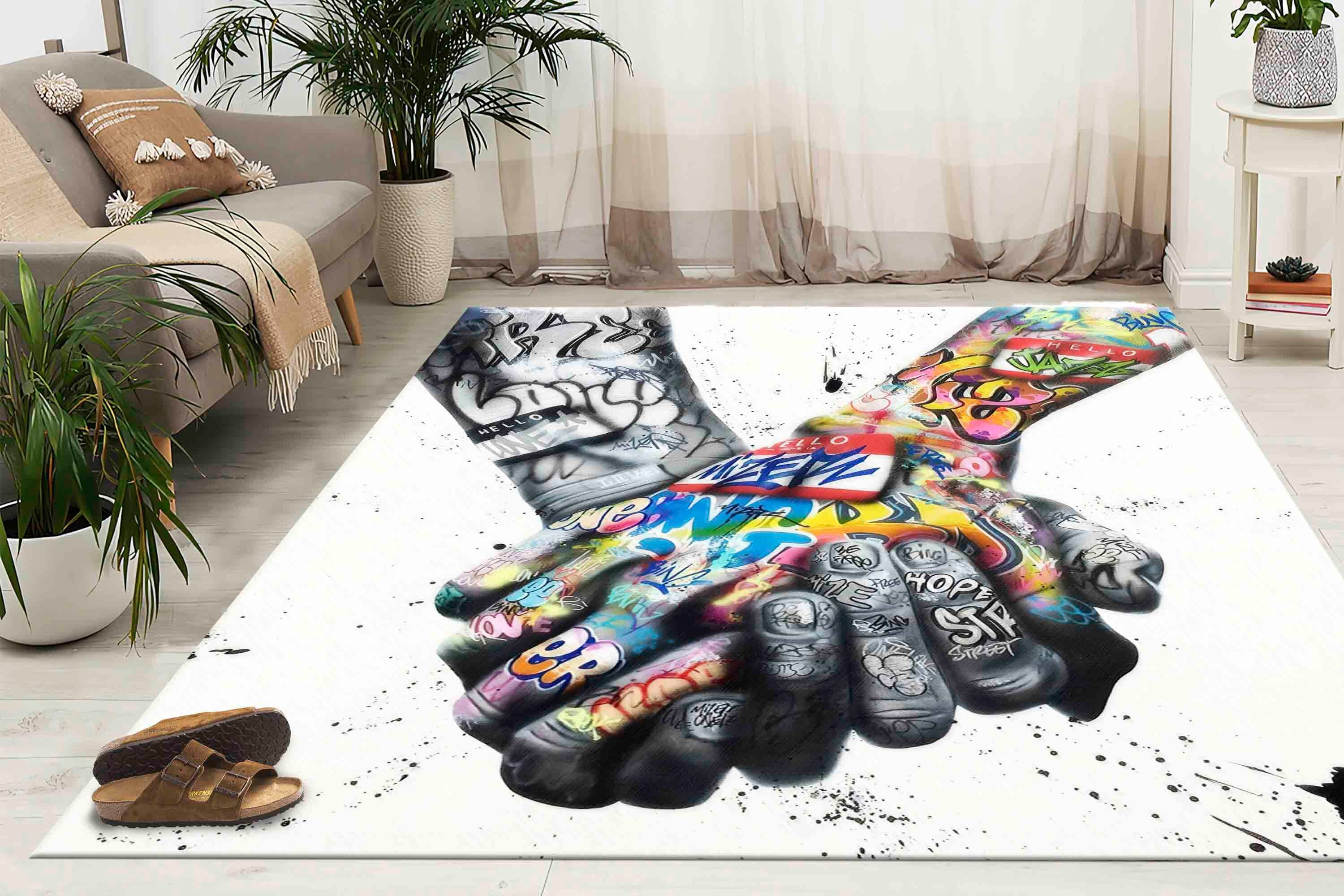 Graffiti Rug, Lover Hands Graffiti Rugs, Thick Rugs, Couple Holding ...