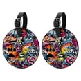 thumbnail image 1 of Graffiti Set of 2pcs PU Leather Round Suitcase Tags with Privacy Cover and Name ID Tag - Ideal for Travel Luggage, Handbags, Backpacks, School Bags, 1 of 6