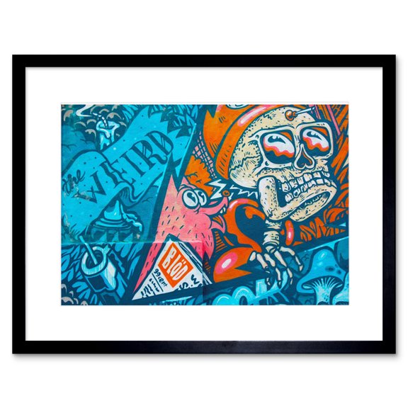 Graffiti Skull Fox Mural Framed Wall Art Print