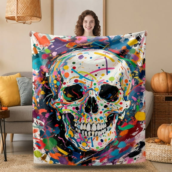 Graffiti Skull Super Soft Blanket Throw Colorful Skull Fuzzy Fluffy Lightweight Cozy Throw Blanket 50" x60 Use for All Season Bed Sofa Camping Travel Casual Blanket