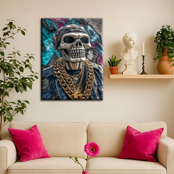 Graffiti Skull Wall Art Hip Hop Street Urban Skeleton Decor, Unframed Poster