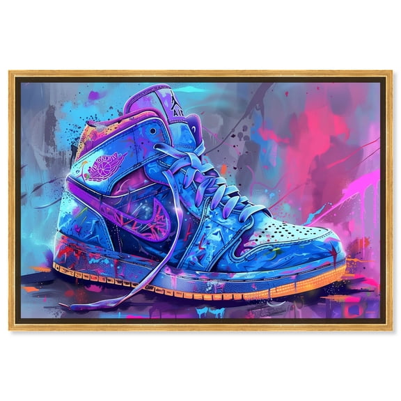 Graffiti Sneaker Urban Style Canvas Wall Art by Notoriart, Gold Floater Frame, 54"x36"