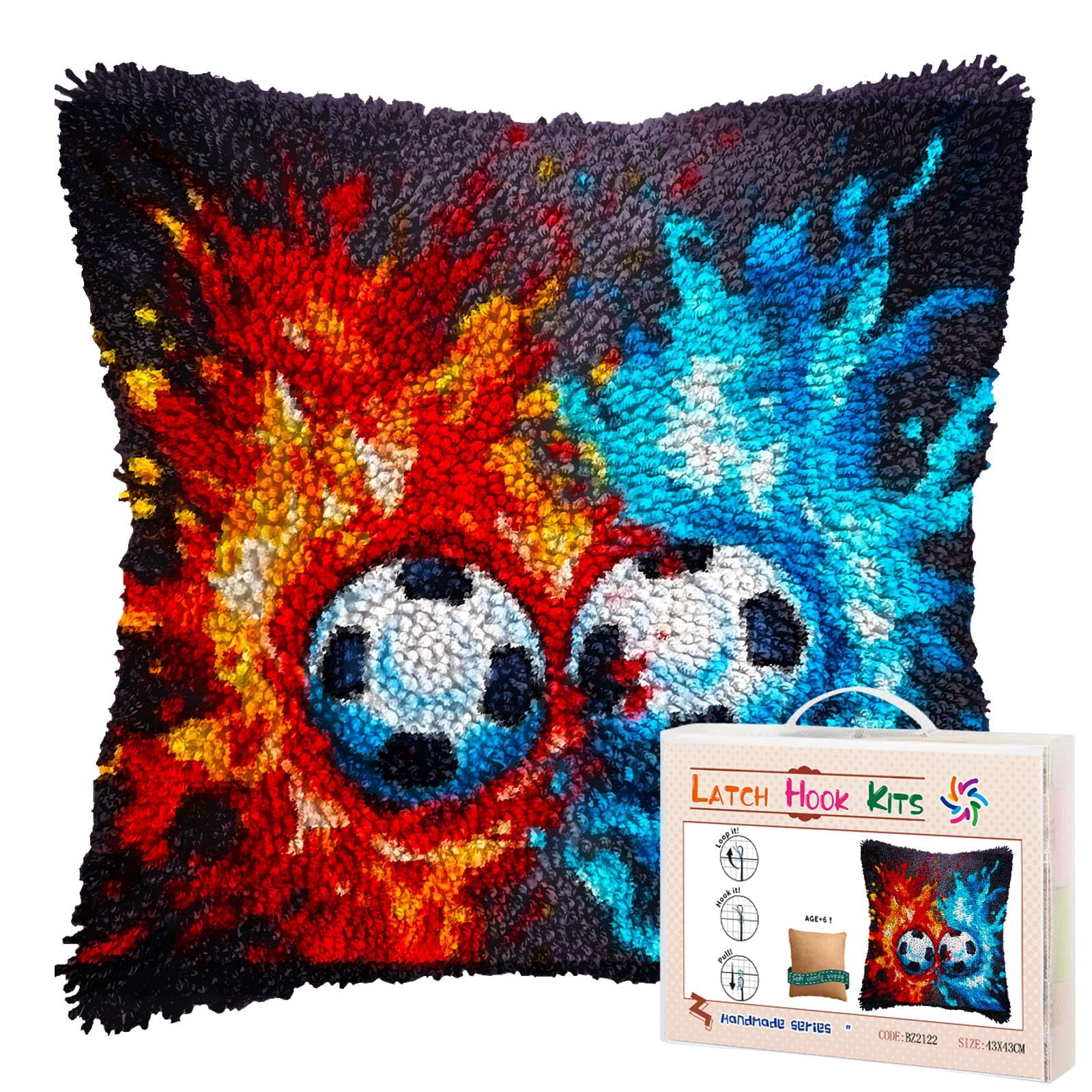 Graffiti Soccer Ball DIY Latch Hook Pillow Kits for Adults Printed Pillowcase Crochet Yarns Hooking Handmade Pillow Cover Cushion for Home Sofa Decoration 17x17inch(2)