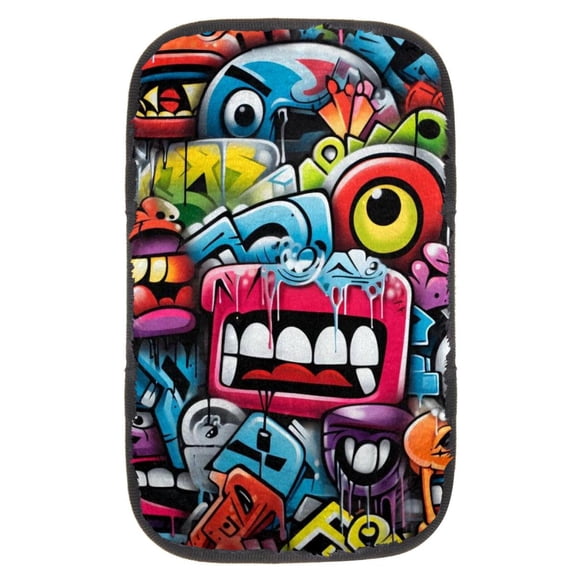 Graffiti Soft Comfortable Furry Printed Car Armrest Cover 12.5x8.2 Inch Armrest Accessory