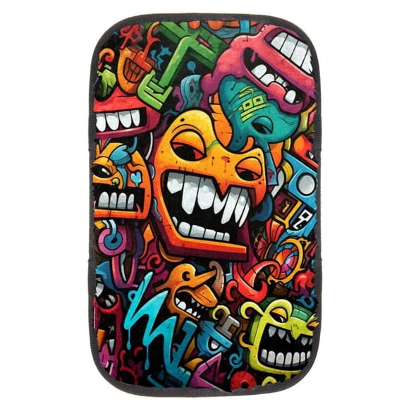 Graffiti Soft Comfortable Furry Printed Car Armrest Cover 12.5x8.2 Inch - Car Armrest Mat