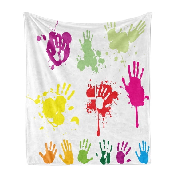 Graffiti Soft Flannel Fleece Throw Blanket, Street Wall Hand Prints Splashing Circles Teenagers Spray Color Artwork Image, Cozy Plush for Indoor and Outdoor Use, 70" x 90", Multicolor, by Ambesonne