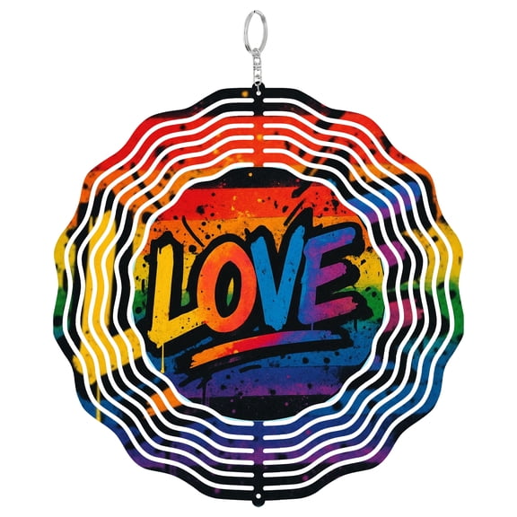 Graffiti Street Art Love 3D Wind Spinner Stainless Steel Kinetic Art Rainbow Pride Gift Round