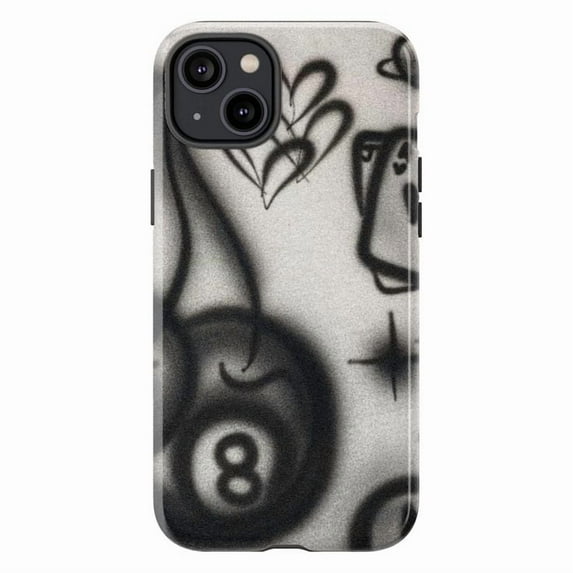 Graffiti Street Art Phone Case, Airbrush 8-Ball & Playing Card Tattoo Aesthetic Protective Cover for iPhone 16 15 14 13 12 11 Pro Max Plus Mini