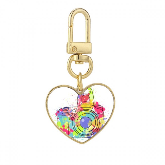 Graffiti Street Culture Colorful Camera Gold Heart Keychain Metal Keyring Holder