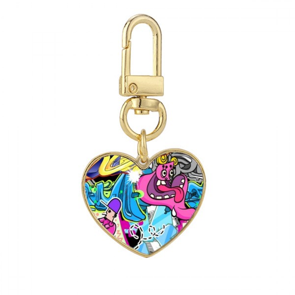 Graffiti Street Culture Colorful Monster Gold Heart Keychain Metal Keyring Holder
