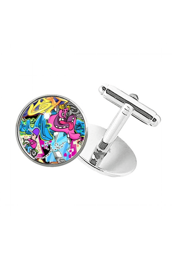 Graffiti Street Culture Colorful Monster Round Button Cuff Clip Stud Cufflinks