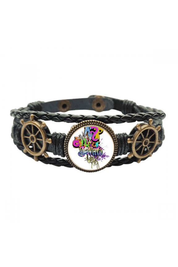Graffiti Street Culture Colorful Rap Words Leather Braided Ocean Bracelet Wristband