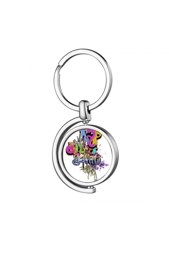 Graffiti Street Culture Colorful Rap Words Rotating Keychain Metal Keyring Holder