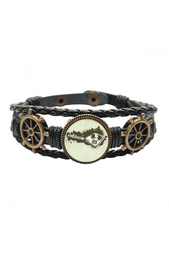 Graffiti Street Hip-Hop City Phonograph Leather Braided Ocean Bracelet Wristband