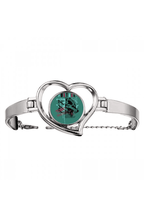 Graffiti Street Wolf Illustration Pattern Bracelet Heart Jewelry Wire Bangle