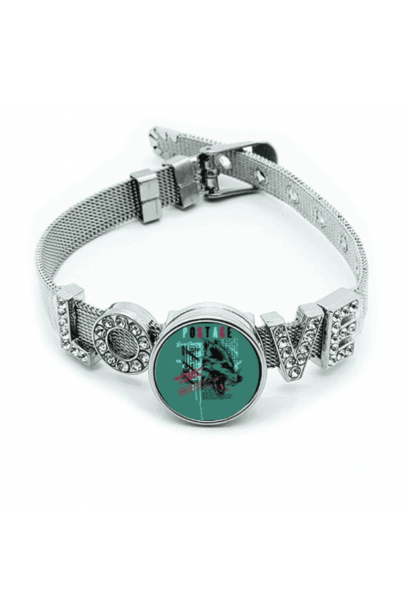 Graffiti Street Wolf Illustration Pattern Bracelet Wristband Crystal Love Adjustable Bangle