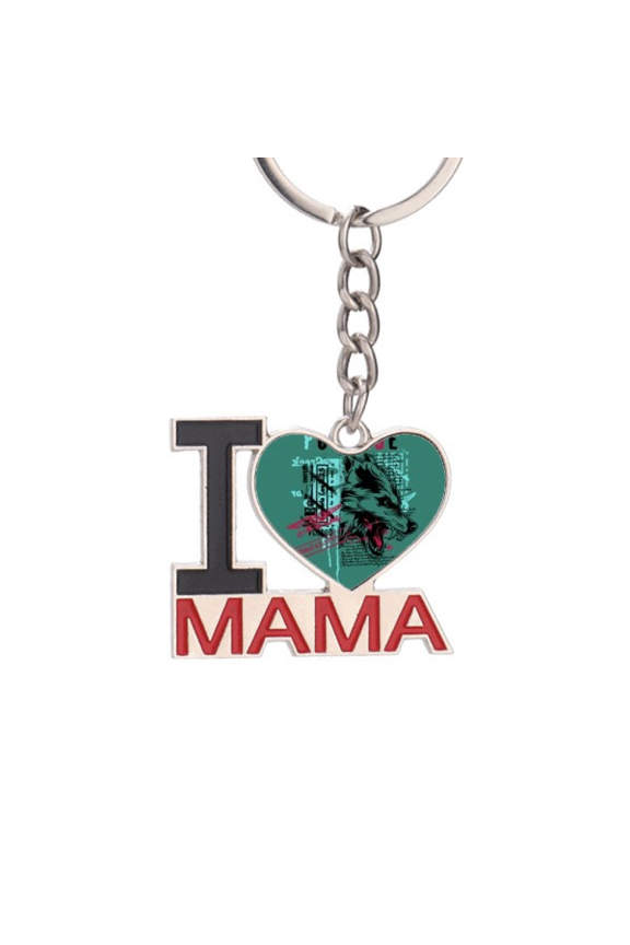 Graffiti Street Wolf Illustration Pattern Keychain Metal Keyring Holder Love MAMA Mother