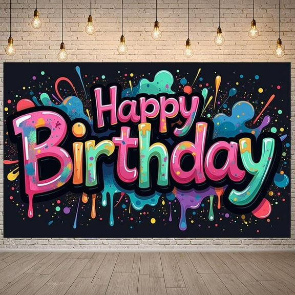 Graffiti Style Banner Colorful Birthday Party Banner Vibrant Paint Splatter Design Celebration Banner for Birthday Party Kids Party Photo Shoot