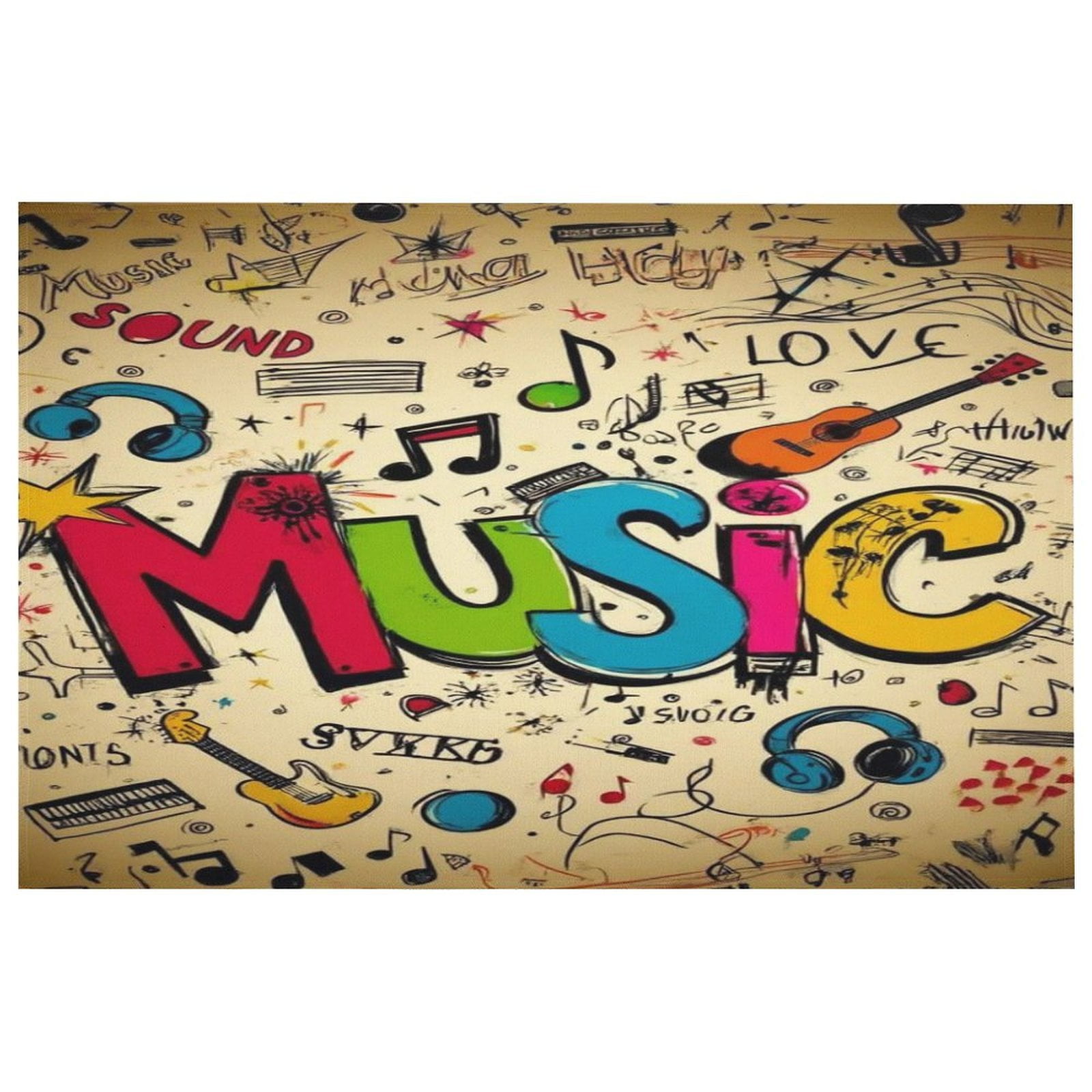Graffiti Style Multicolor Music Notes And Instruments Adult Home Decor ...