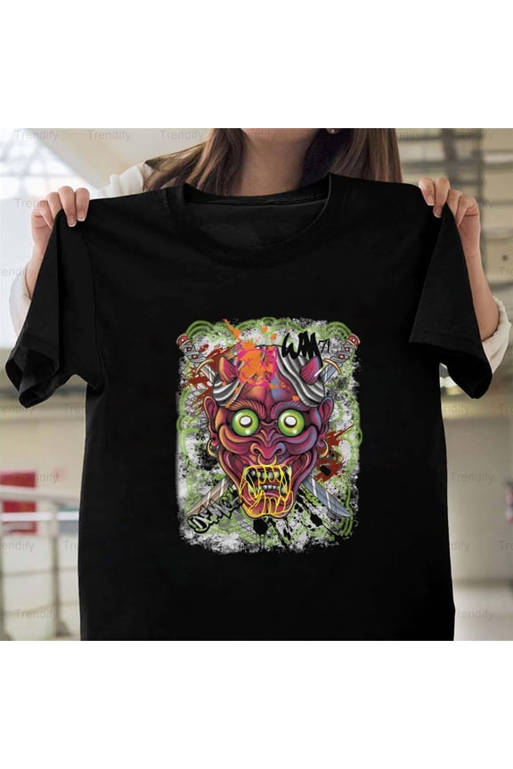 Graffiti Style Oni Demon Mask Funny Japanese Urban Street H29105 T-Shirt, for Men and Women, Up to Size 5XL