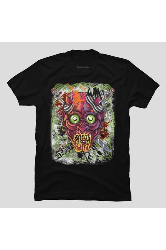 Graffiti Style Oni Demon Mask Japanese Street Urban Art H12317 T-Shirt, for Men and Women, Up to Size 5XL