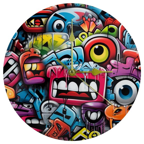 Graffiti Stylish Circular Acrylic Wall Clock - 2 Keywords