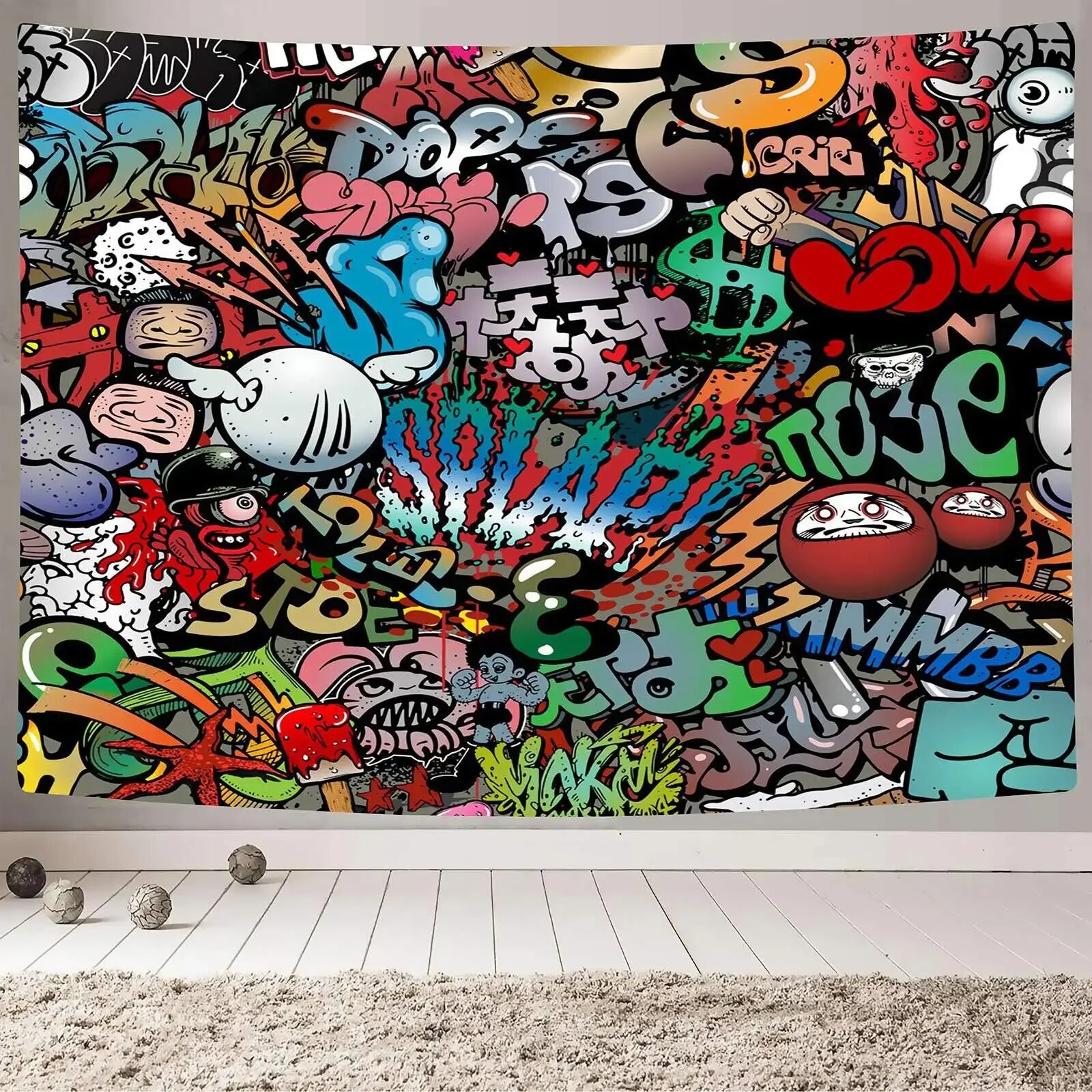 Graffiti Tapestry Hip Hop Hippie Art Wall Hanging Themed Party Decor