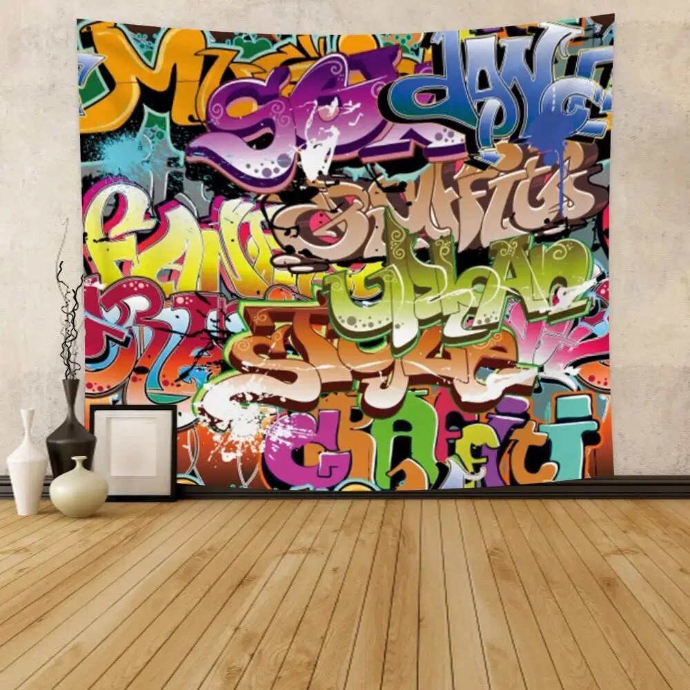 Graffiti Tapestry Hip Hop Hippie Art Wall Hanging Themed Party Decor