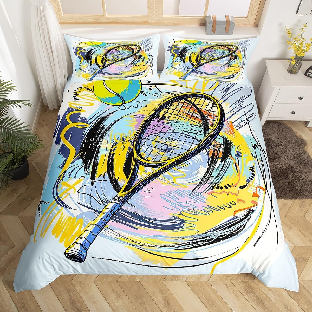 Cool American Football Duvet Cover Set For Kids & Teens – Watercolor Graffiti Style, Full Size With 2 Pillowcases