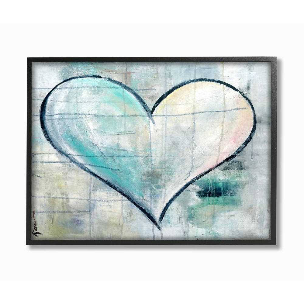Graffiti Texture Heart Blue White 30 in x 24 in Framed Painting Art Print, by Stupell Home Décor