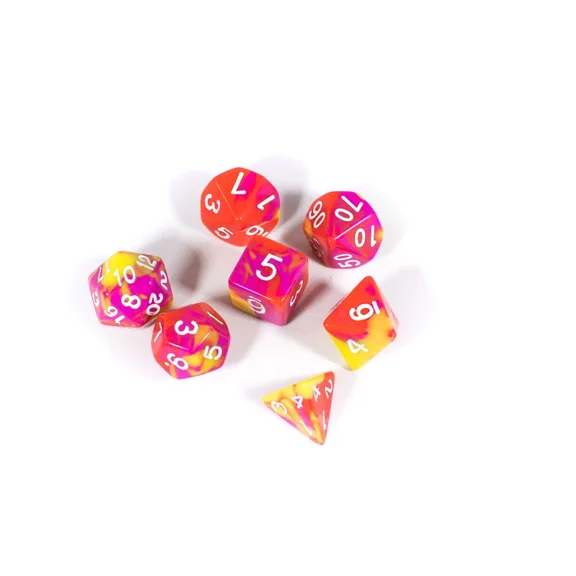 Graffiti Tri-Color Swirl Yellow/Orange/Pink Dice Brycesdice Dnd Polyhedral Retro