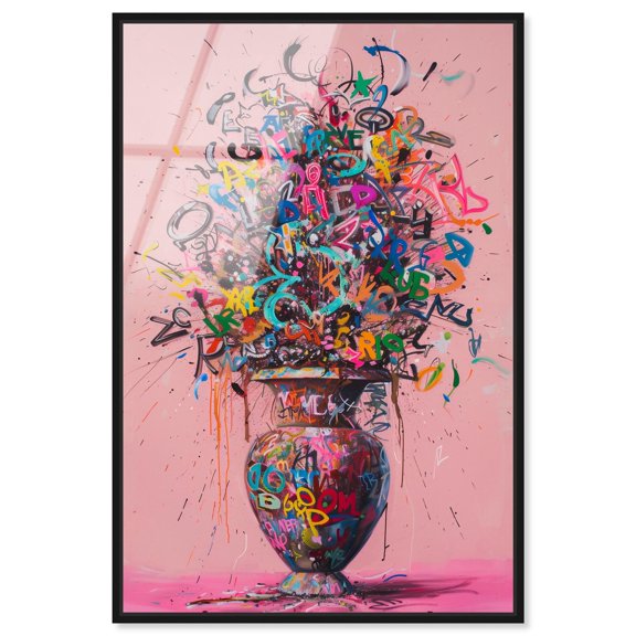 Graffiti Vase Framed High-Gloss Acrylic Glass Wall Art Graffiti Pop Art by Art Remedy, Black Frame, 10 x 15