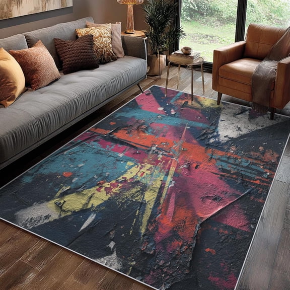 Graffiti Vintage Hippie Area Rug, Urban Art Design Carpet, Washable Non Slip Soft Low Pile, Living Room Bedroom Kitchen Office Mat 2x3ft