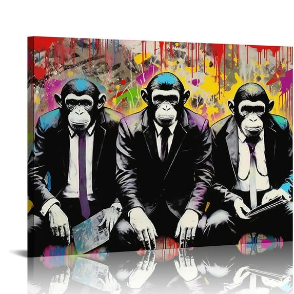 Nawypu Graffiti Wall Art - Graffiti Canvas Wall Art, Colorful DJ Monkey Chimp Poster Pictures for Living Room Decor, Street Art Canvas Graffiti, Modern Pop Framed Artwork for Home Wall Decor