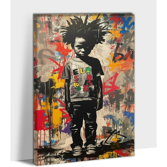 Graffiti Wall Art, Colorful Banksy Street Pop Graffiti Canvas Wall Art Prints, Black Boy Banksy Graffiti Wall Picture Painting for Living Room Bedroom Wall Decor, Unframed Modern Artwork