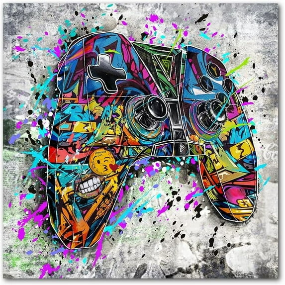Graffiti Wall Art Gamepad Painting Banksy Canvas Wall Art Pop Art Wall Decor Ready to Hang 12x12 Inch