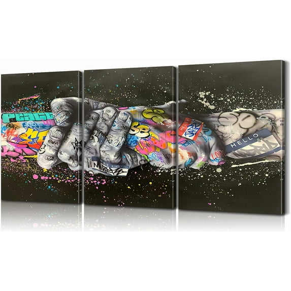 Graffiti Wall Art Sports Poster Football, Basketball, Baseball Wall Decor for Gym & Boys Room Built-in Lightweight Urban Sports Themed Artwork（Only canvas）
