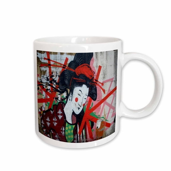 3drose, Graffiti Wall Oriental Geisha Girl, 11oz Mug